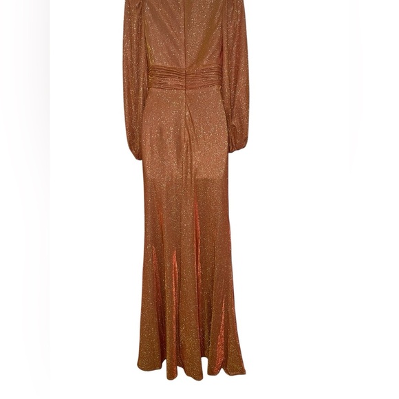 Mac Duggal Metallic Rust Glitter Gown | High Neck Puff Sleeve Trumpet Dress Sz 2 - Picture 4 of 6